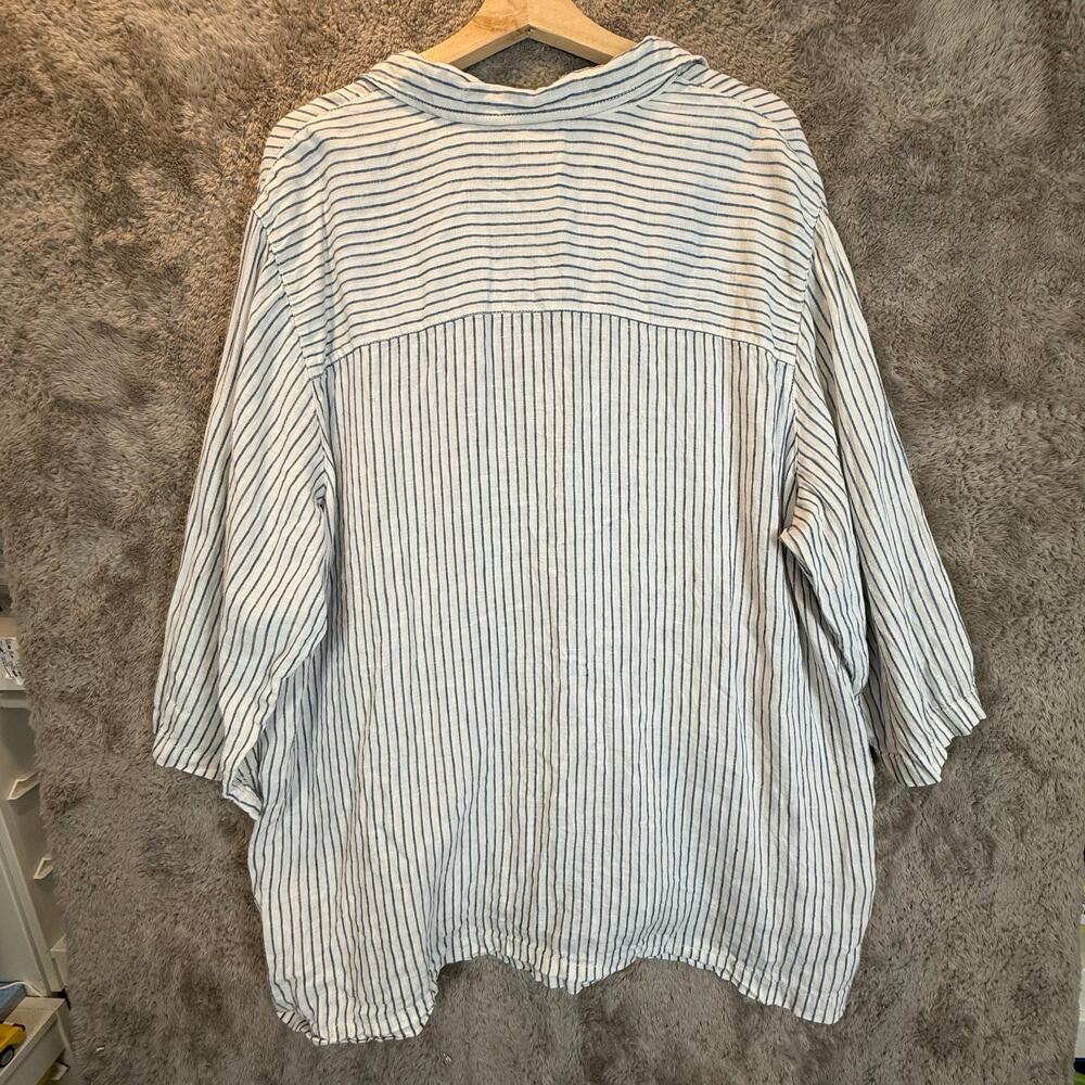 Sigrid Olsen Linen Blue White Stripe Tunic Top Po… - image 6